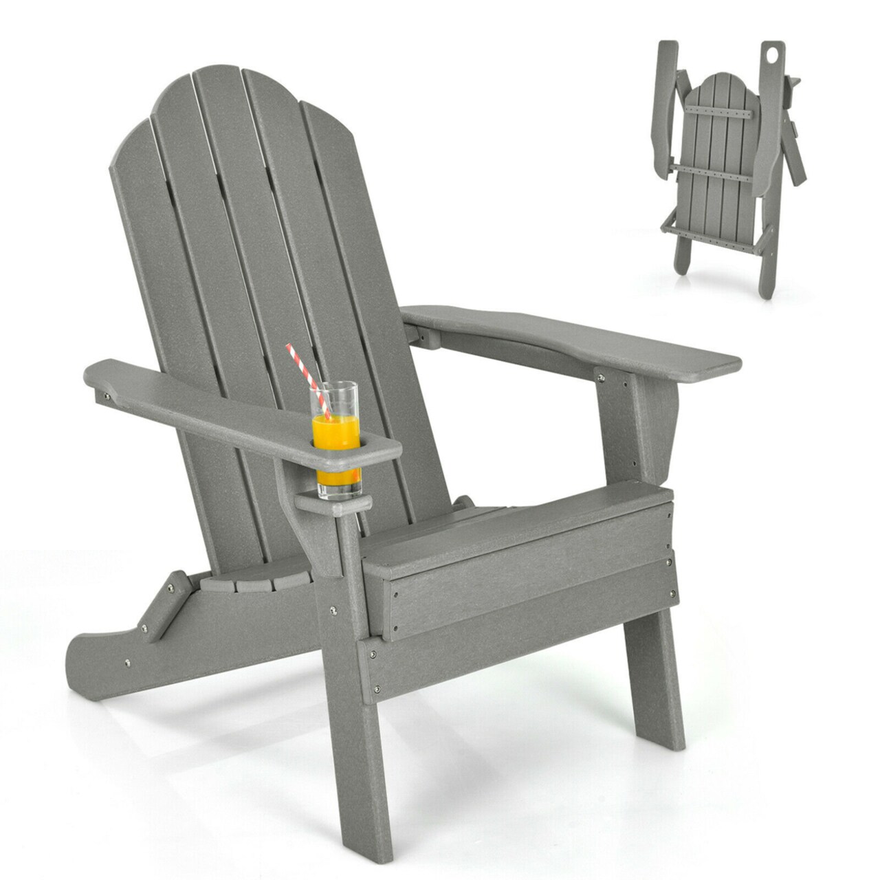 Patio Folding Adirondack Chair Weather Resistant Cup Holder Yard